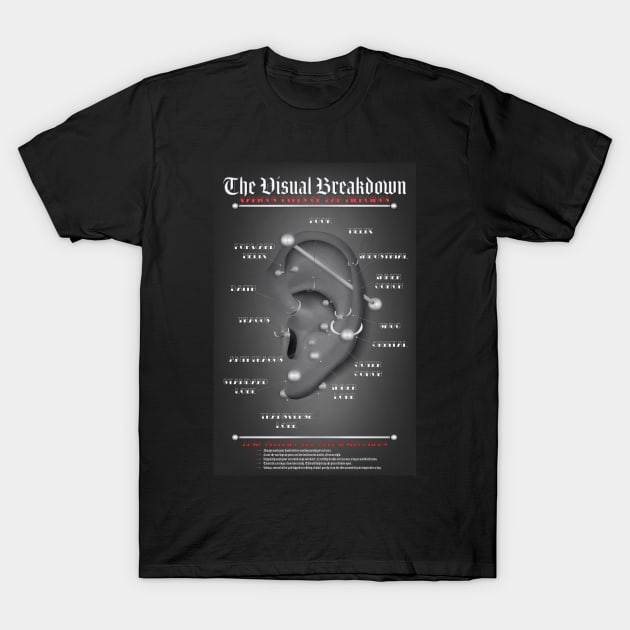 Ear Piercing Chart, Black And Red T-Shirt by Jarrodjvandenberg